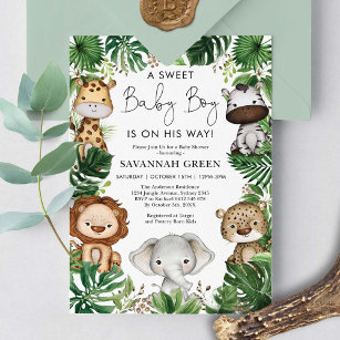 Tropical Jungle Safari Animals Boy Baby Shower Invitation
