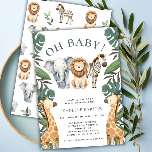 Tropical Jungle Safari Animals Boy Baby Shower Invitation (Tropical Jungle Safari Animals Boy Baby Shower Invitation)