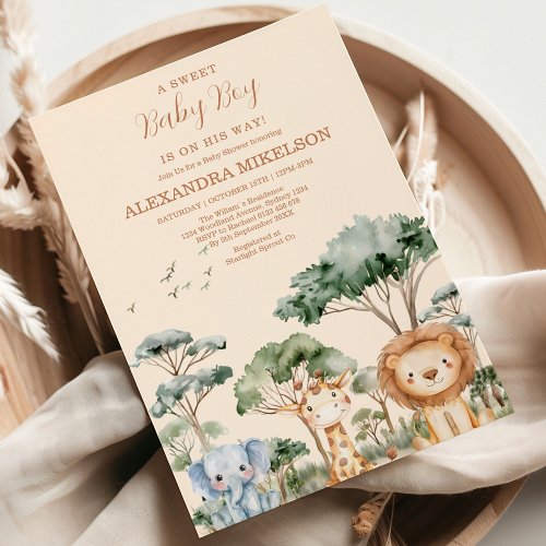 Tropical Jungle Safari Animals Boy Baby Shower Invitation