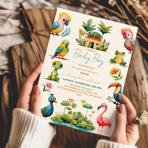 Tropical Jungle Safari Animals Boy Baby Shower  Invitation