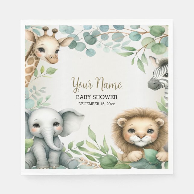 Tropical Jungle Safari Animals Boy Baby Shower Napkins (Front)