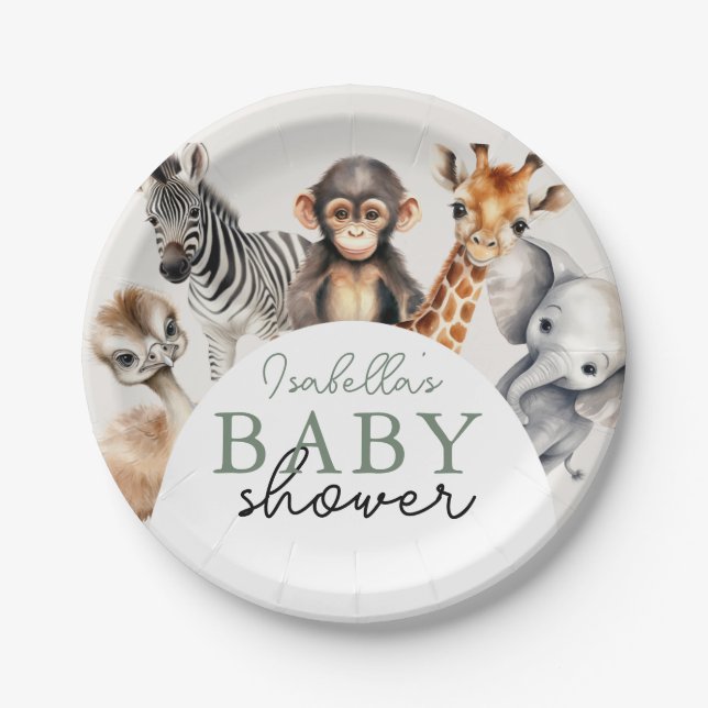 Tropical Jungle Safari Animals Boy Baby Shower Paper Plates (Front)