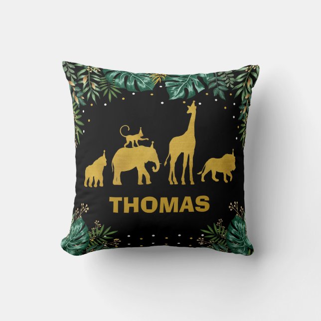 Tropical Jungle Safari Animals Boy Nursery Decor Throw Pillow (Front)