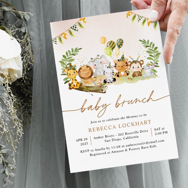Tropical Jungle Safari Animals Girl Baby Brunch Invitation (Creator Uploaded)