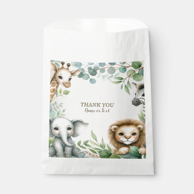 Tropical Jungle Safari Animals Green Leaves Party Favor Bag (Front)