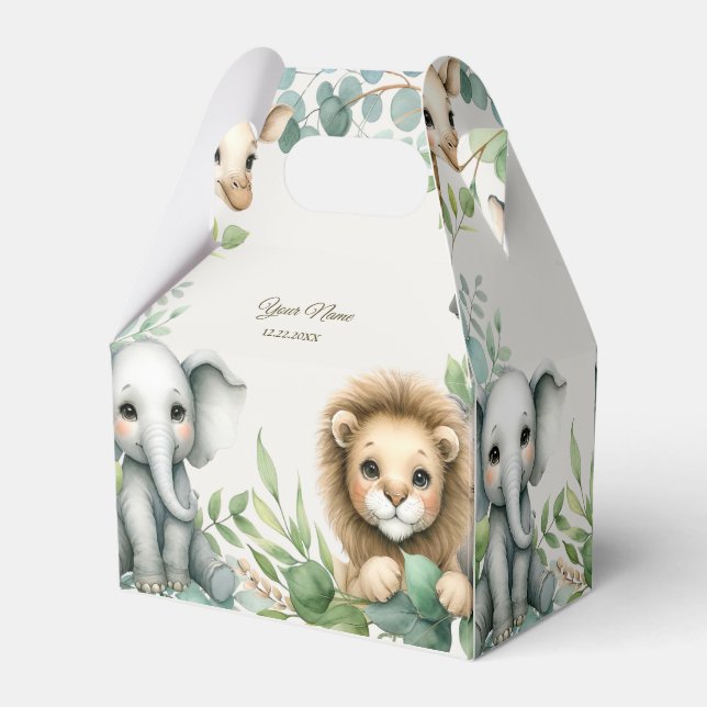 Tropical Jungle Safari Animals Green Leaves Party Favor Boxes (Back Side)