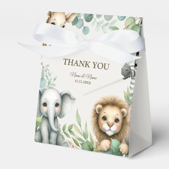 Tropical Jungle Safari Animals Green Leaves Party Favor Boxes (Front Side)