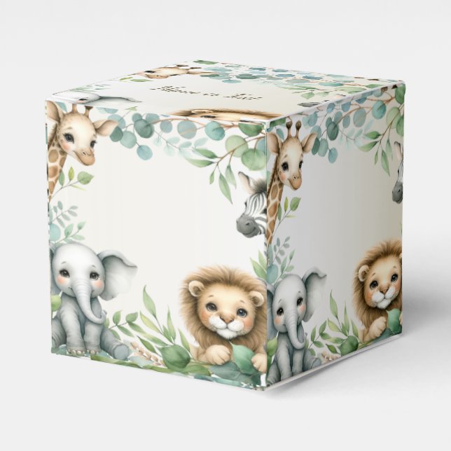 Tropical Jungle Safari Animals Green Leaves Party Favor Boxes (Front Side)