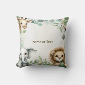 Tropical Jungle Safari Animals Green Leaves Party Throw Pillow