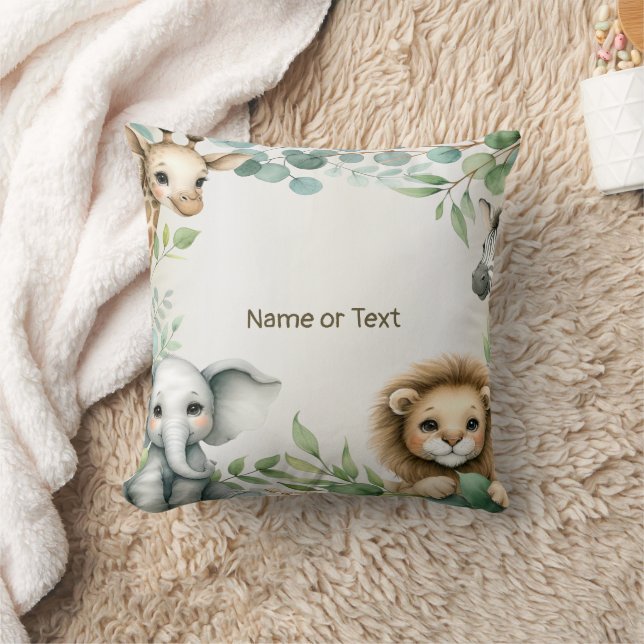 Tropical Jungle Safari Animals Green Leaves Party Throw Pillow