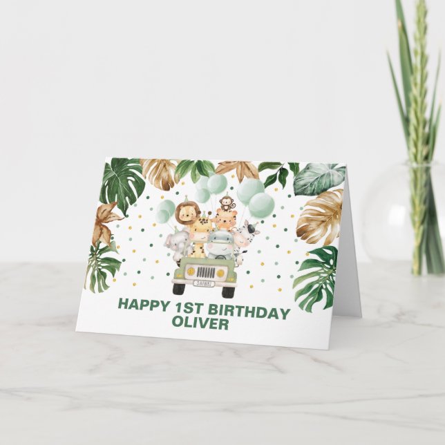 Tropical Jungle Safari Animals Happy Birthday Card (Front)