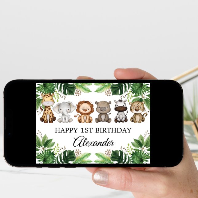 Tropical Jungle Safari Animals Happy Birthday Card (Front Digital)