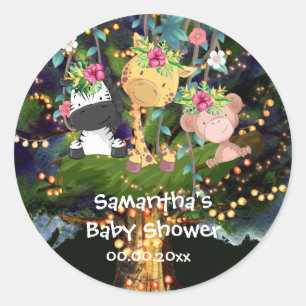Tropical jungle safari animals in tree lights classic round sticker