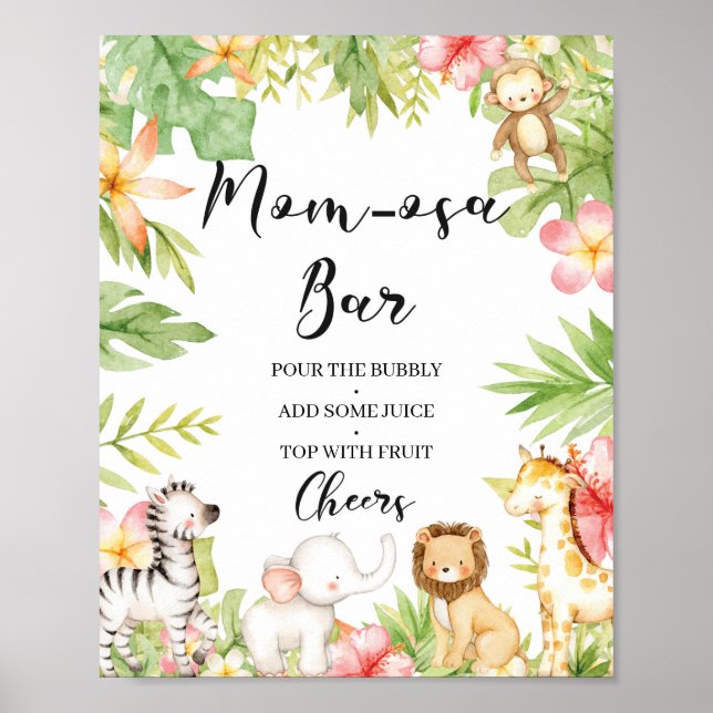 Tropical Jungle Safari Animals Mom-osa Bar Sign (Front)