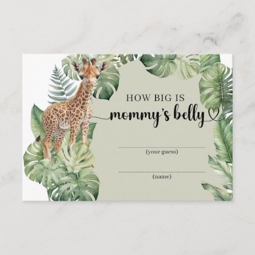 Tropical Jungle Safari Animals mommys belly game  Enclosure Card