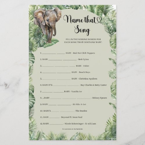 Tropical Jungle Safari Animals Name That Song game