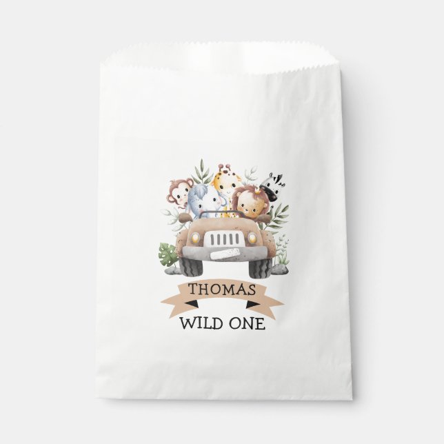Tropical Jungle Safari Animals Party Favor Bag (Front)