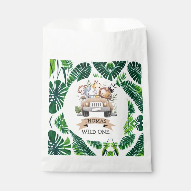 Tropical Jungle Safari Animals Party Favor Bag (Front)