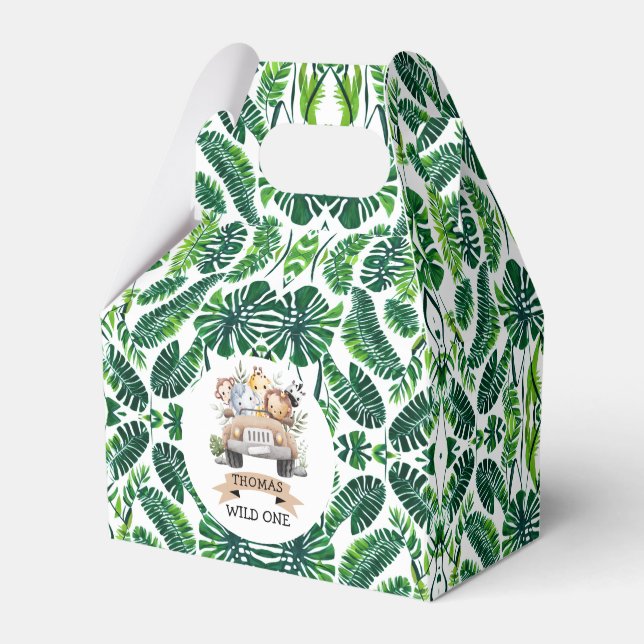 Tropical Jungle Safari Animals Party Favor Boxes (Front Side)