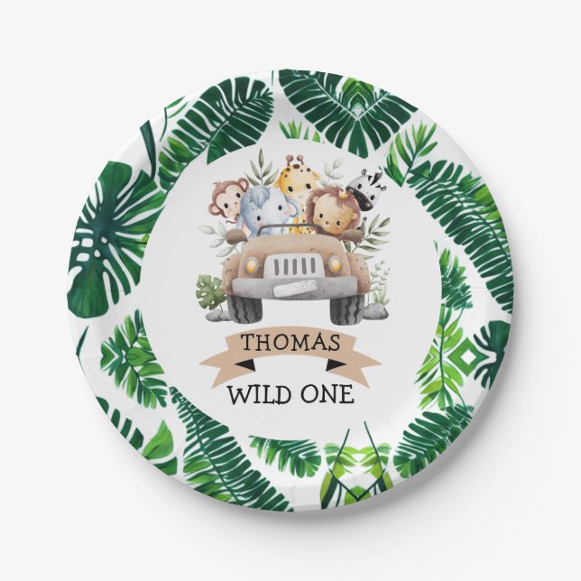 Tropical Jungle Safari Animals Party Paper Plates (Front)