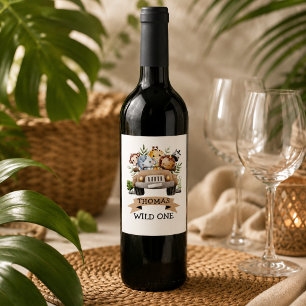 Tropical Jungle Safari Animals Party Wine Label