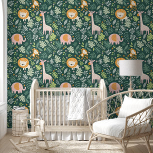 Tropical Jungle Safari Animals Patter Wallpaper