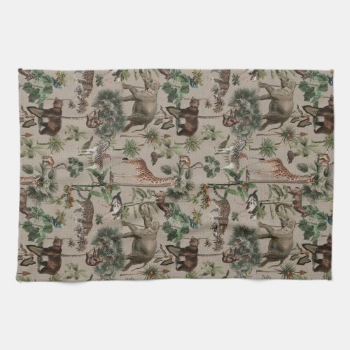 Tropical Jungle Safari Animals Pattern Kitchen Towel