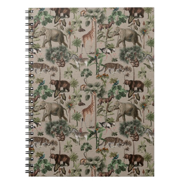Tropical Jungle Safari Animals Pattern Notebook (Front)