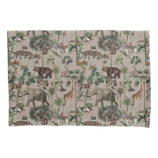 Tropical Jungle Safari Animals Pattern  Pillow Case (Front)