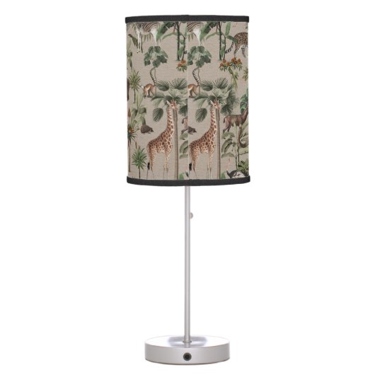 Tropical Jungle Safari Animals Pattern   Table Lamp (Back)