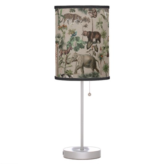Tropical Jungle Safari Animals Pattern   Table Lamp (Left)