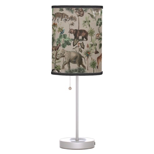 Tropical Jungle Safari Animals Pattern   Table Lamp (Right)