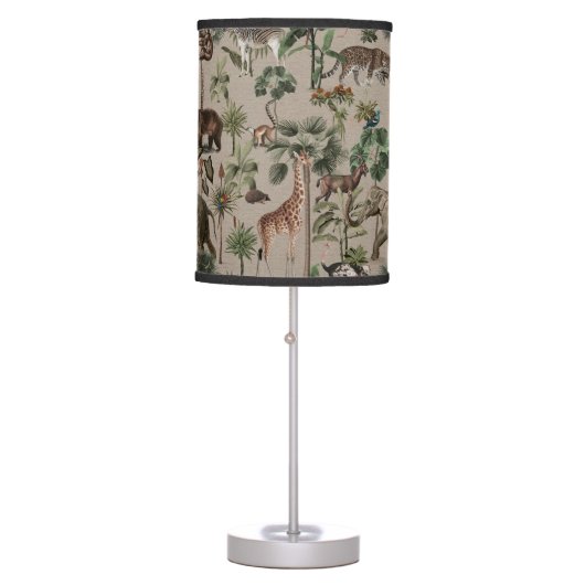 Tropical Jungle Safari Animals Pattern   Table Lamp (Front)
