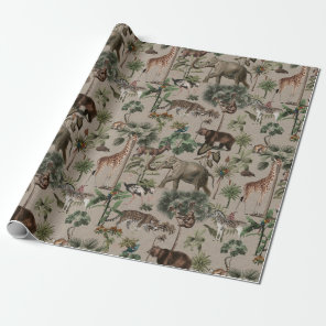 Tropical Jungle Safari Animals Pattern  Wrapping Paper