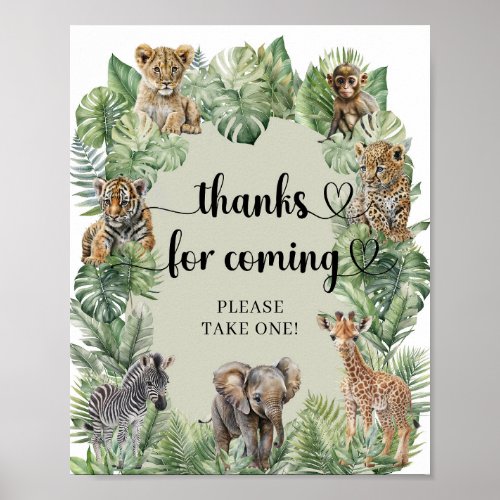 Tropical Jungle Safari Animals thanks for coming Poster