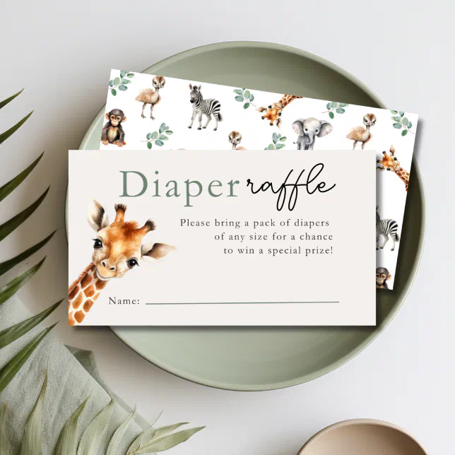 100x Cute Jungle Animals Safari Baby Shower Diaper Raffle Tickets Insert Cards