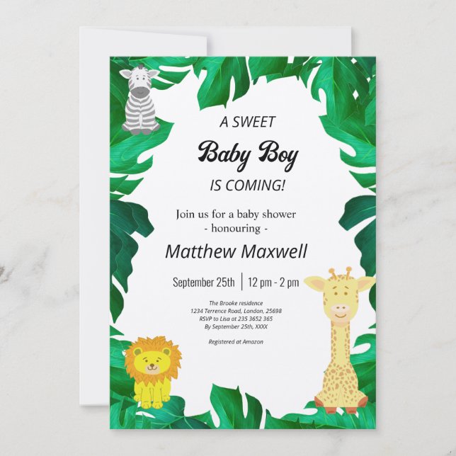 Tropical Jungle Safari Boy Baby Shower Inv Invitation (Front)