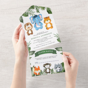 Tropical Jungle Safari Cute Animals Baby Shower All In One Invitation