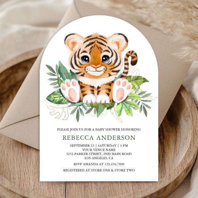 Tropical Jungle Safari Cute Tiger Arch Baby Shower Invitation (Creator Uploaded)