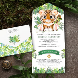 Tropical Jungle Safari Cute Tiger Baby Shower All In One Invitation