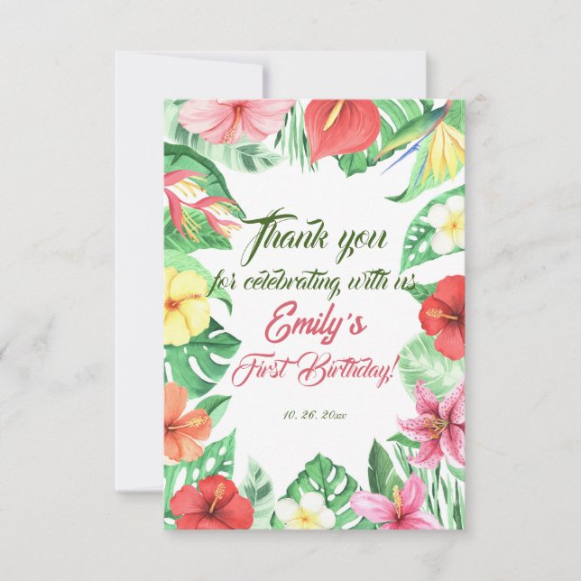 Tropical Jungle Safari First Birthday Thank You Card (Front)