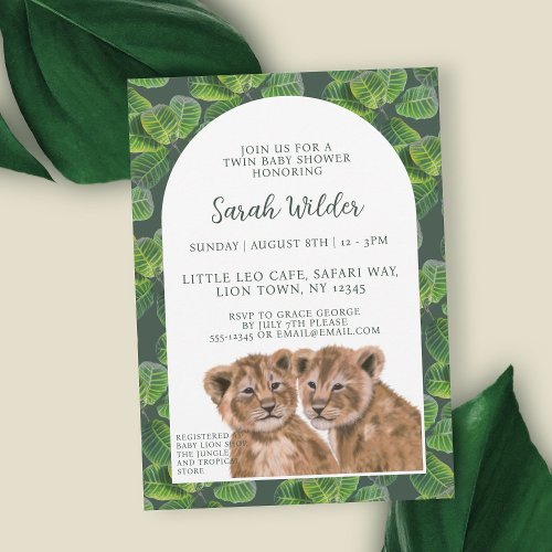 Tropical Jungle Safari Lion Cubs Twin Baby Shower Invitation