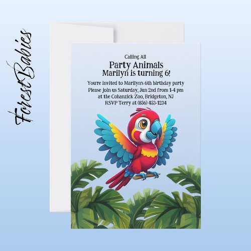 Tropical Jungle Safari Macaw Parrot Party Animal Invitation