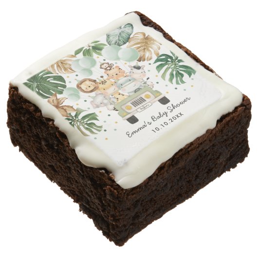 Tropical Jungle Safari Wild Animals Baby Shower Brownie (Angled)