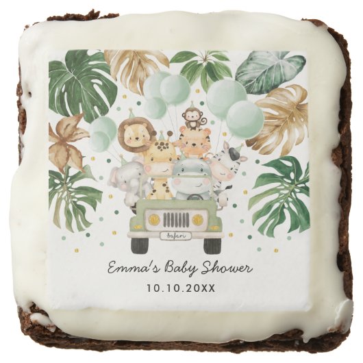 Tropical Jungle Safari Wild Animals Baby Shower Brownie (Front)