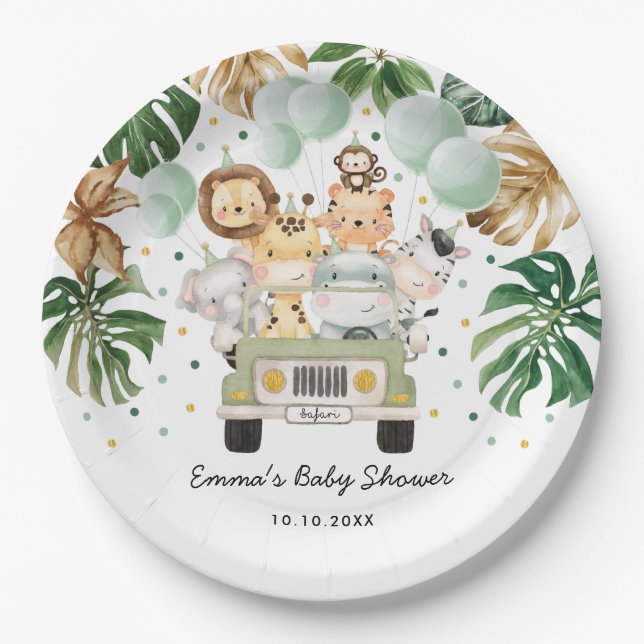 Tropical Jungle Safari Wild Animals Baby Shower Paper Plates (Front)