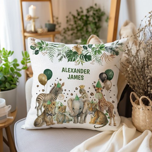 Tropical Jungle Safari Wild Animals Boy Nursery Throw Pillow