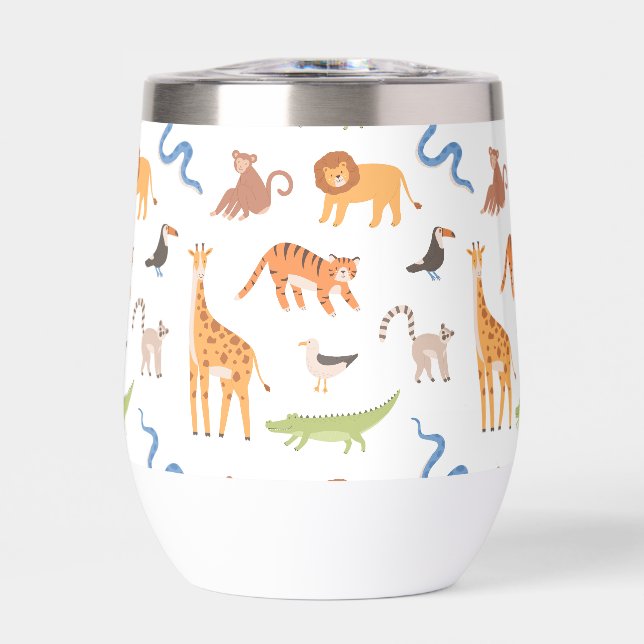 Tropical Jungle Safari Wild Animals Pattern Thermal Wine Tumbler (Front)