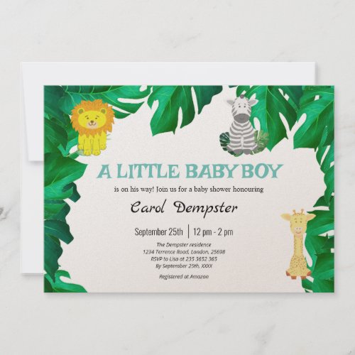 Tropical Jungle Theme Baby Shower invitation 