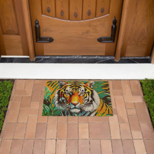 Tropical Jungle Tiger Gaze Design Fiber Doormat
